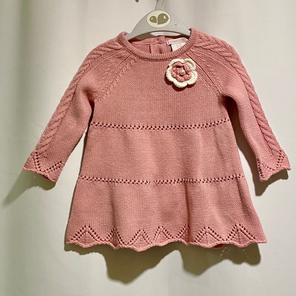 Adorable Knit Dress with Pearl Flower Detail